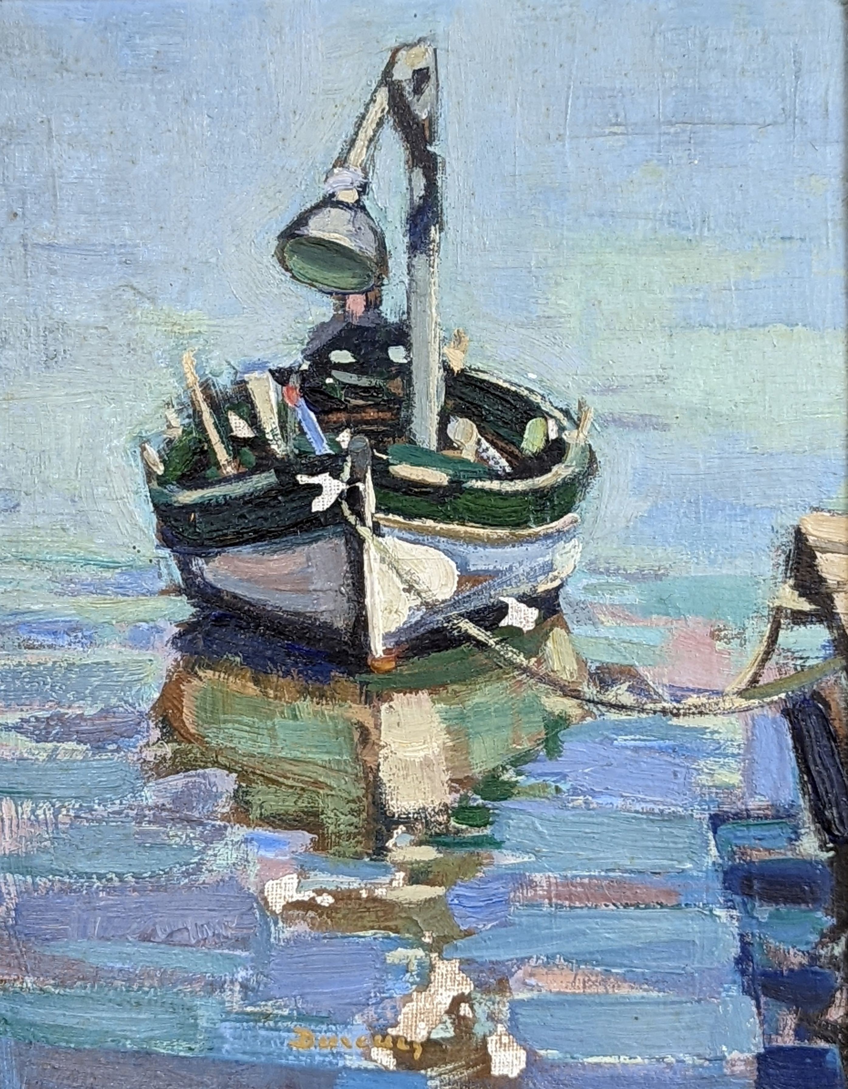 Michel Dureuil (1929-2011), oil on canvas, Mediterranean fishing boat, signed, 22 x 18cm